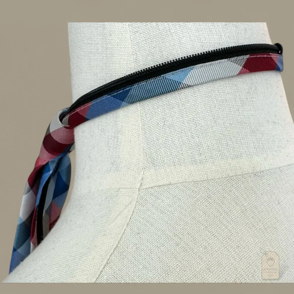 Tommy Hilfiger Boys Plaid Adjustable Zipper Tie Red Blue Gray Check Preppy